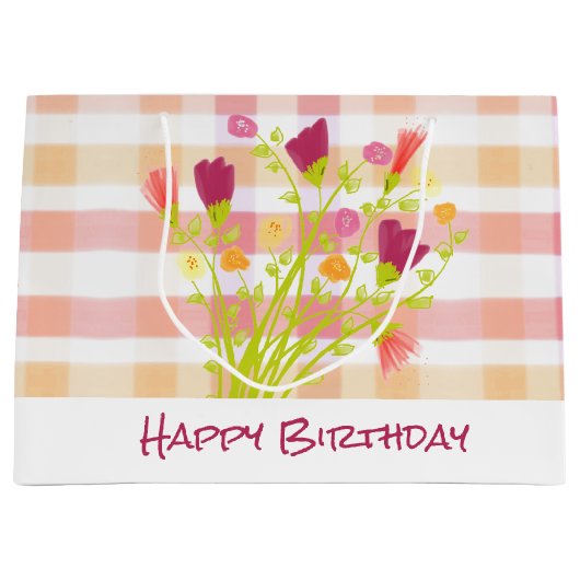 Roze met Bourgondische bloemen Groot Cadeauzakje (Voorkant)