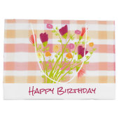 Roze met Bourgondische bloemen Groot Cadeauzakje (Achterkant)