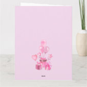 Roze met cadeaus en ballonnen rond foto kaart (Achterkant)