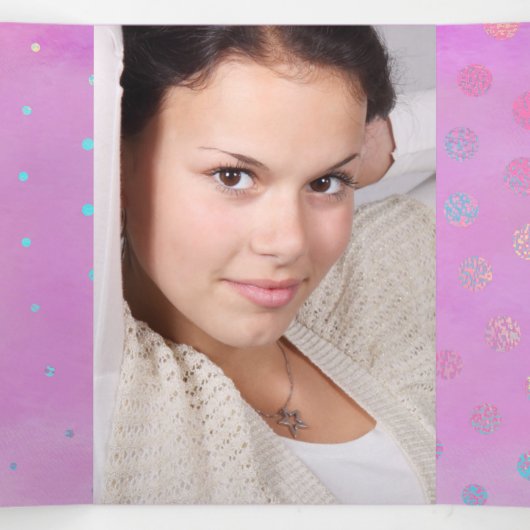 Roze met Confetti en aangepaste foto Quinceañera Drieluik Uitnodiging (Binnenkant midden)