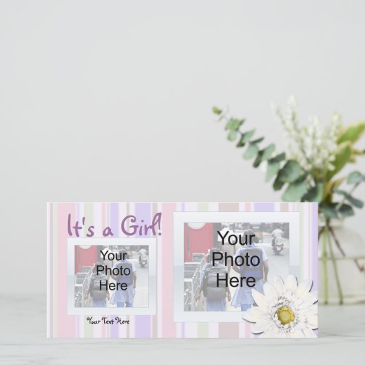 Roze met Daisy Custom Foto Aankondiging Geboorte (Staand voorkant)