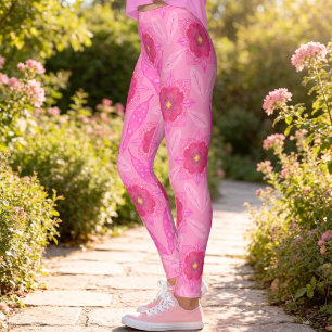 Roze met de hand geschilderde bloemen leggings