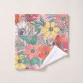 Roze, met de hand getekend, crème girale roze bad handdoek (Wasdoekje)