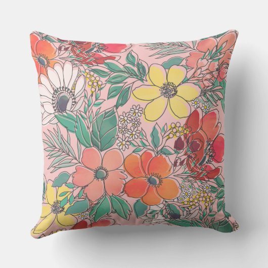 Roze, met de hand getekend, crème girale roze kussen (Achterkant)