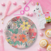 Roze, met de hand getekend, crème girale roze papieren bordje (Feest)