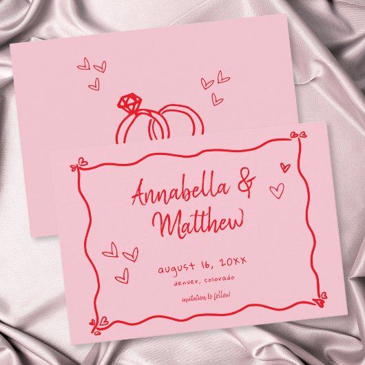 Roze met de hand getekend hart Whimsical moderne t Save The Date