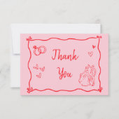 Roze met de Hand Getekend Hart Whimsisch Modern Bedankkaart (Voorkant)