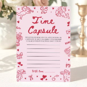 Roze met de hand getekende baby shower tijdcapsule kaart