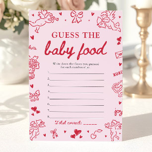 Roze met de hand getekende babyborrel Raad het bab Kaart