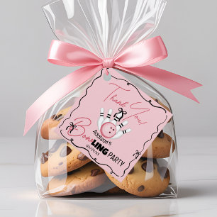 Roze met de hand getekende BOWling Bogen Meisje Ve Bedankjes Labels