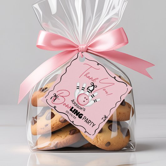 Roze met de hand getekende BOWling Bogen Meisje Ve Bedankjes Labels