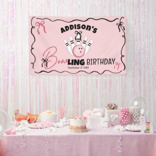 Roze Met De Hand Getekende BOWling Bogen Meisje Ve Spandoek