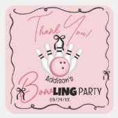 Roze met de hand getekende BOWling Bows verjaardag Vierkante Sticker (Voorkant)