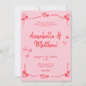 Roze met de hand getekende hart whimsical moderne kaart (Voorkant)