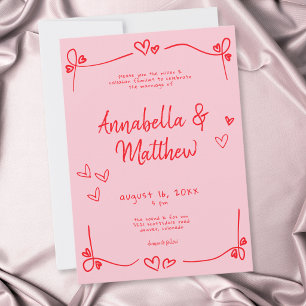 Roze met de hand getekende hart whimsical moderne  kaart