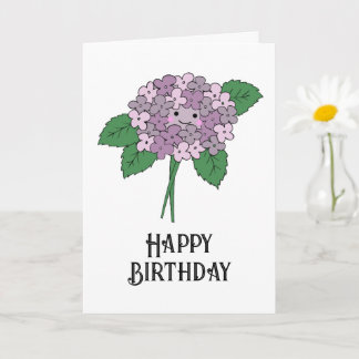 Roze met de hand getekende Kawaii Hortensia Verjaa Kaart