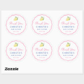 Roze Met de Hand Getekende Rand Lemon Baby Shower  Ronde Sticker (Vel)