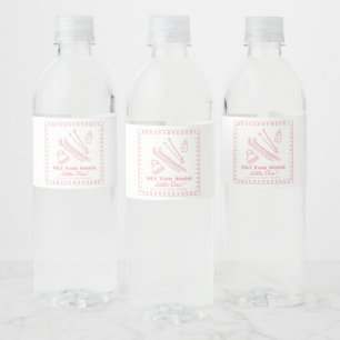 Roze met de hand getekende Ski You Soon Meisje Bab Waterfles Etiket