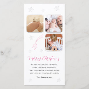 Roze met de hand getekende ster baby eerste foto K Feestdagenkaart
