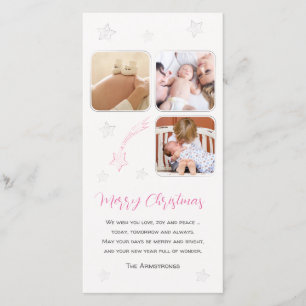 Roze met de hand getekende ster baby eerste foto K Feestdagenkaart