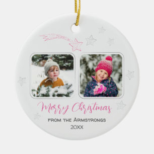 Roze met de hand getekende sterren Familie 4 foto Keramisch Ornament