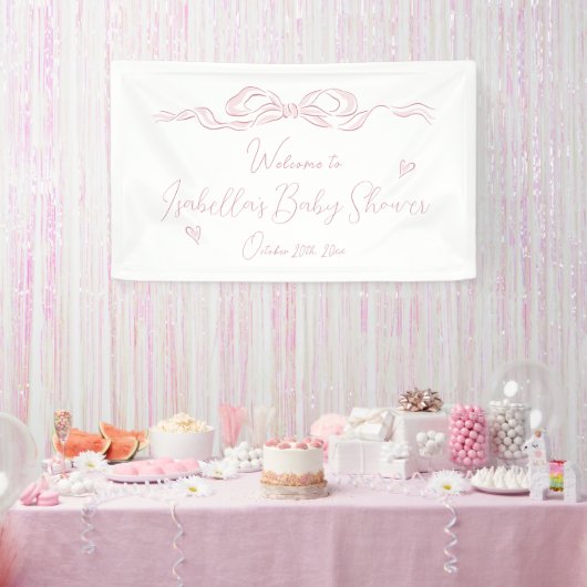 Roze met de hand getekende strik Baby Shower Welko Spandoek (Feest)