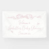 Roze met de hand getekende strik Baby Shower Welko Spandoek (Horizontaal)