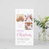 Roze met de hand getekende vallende ster Drie Foto Feestdagenkaart (Staand voorkant)