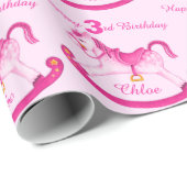Roze, met de naam rocking horse 3rd verjaardagspat cadeaupapier (Rol Hoek)
