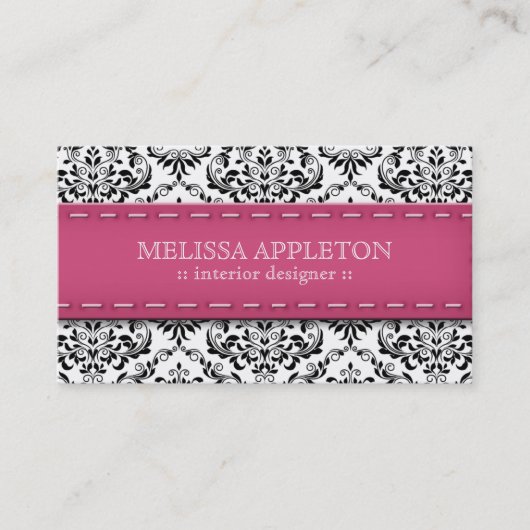 Roze, met de titel Damask Interior Designer Visitekaartje (Voorkant)