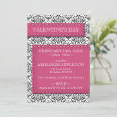 Roze met de titel Damask Valentijnsdag Invitations Kaart (Staand voorkant)