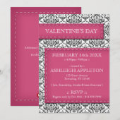 Roze met de titel Damask Valentijnsdag Invitations Kaart (Voorkant / Achterkant)