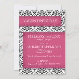 Roze met de titel Damask Valentijnsdag Invitations Kaart