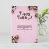Roze met dennenappels feestdagenkaart (Staand voorkant)