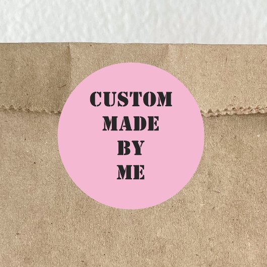 Roze Met Door Mij Gemaakt Zwarte Tekst Ronde Sticker