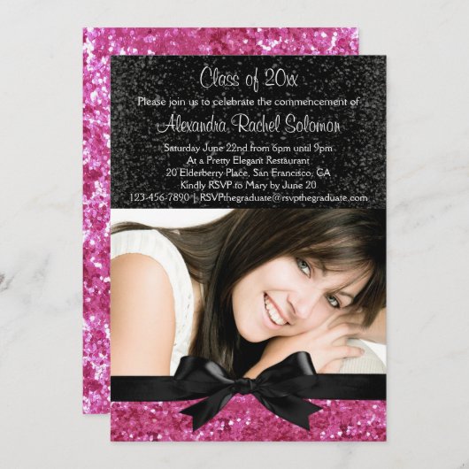 Roze, met een spaarkijkje, Foto Afstuderen-uitnodi Kaart (Voorkant / Achterkant)