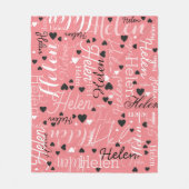 Roze met een vleugje wit en zwart fleece deken (Voorkant)