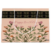 Roze met elegante bloemen groot cadeauzakje (Voorkant)