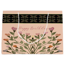 Roze met elegante bloemen groot cadeauzakje