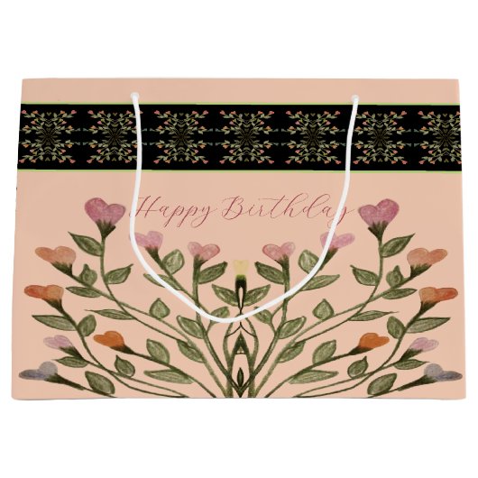 Roze met elegante bloemen groot cadeauzakje (Voorkant)