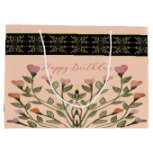 Roze met elegante bloemen groot cadeauzakje (Achterkant)