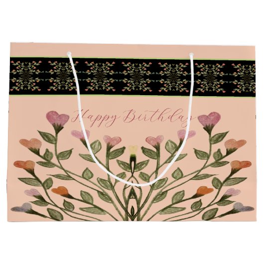 Roze met elegante bloemen groot cadeauzakje (Achterkant)