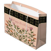 Roze met elegante bloemen groot cadeauzakje (Achterkant Gekanteld)