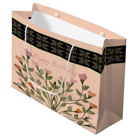 Roze met elegante bloemen groot cadeauzakje (Voorkant Gekanteld)