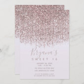  Roze met extra gewicht glitter Sweet 16-partij Kaart (Voorkant / Achterkant)