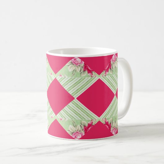 Roze met Faux Patchwork-Mok Koffiemok (Voorkant rechts)