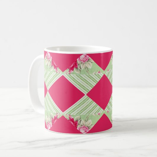 Roze met Faux Patchwork-Mok Koffiemok (Voorkant links)
