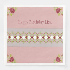 Roze met Floral Servet