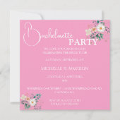 Roze met Flowers Bachelorette Party Invitation Kaart (Voorkant)