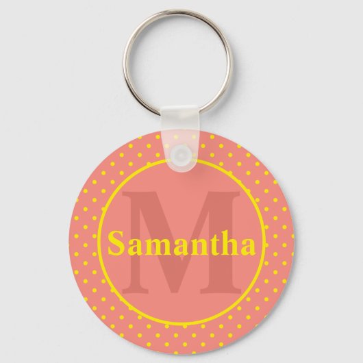 Roze met geelpoka Pts Monogram gepersonaliseerd Sleutelhanger (Voorkant)